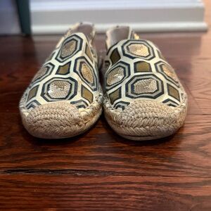 Tory Burch Kids Moccasins - Navy and Gold Geometric